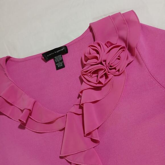 Cable & Gauge Size Large Pink Women's Scoop Neck Top with Ruffle Detail - Picture 4 of 12